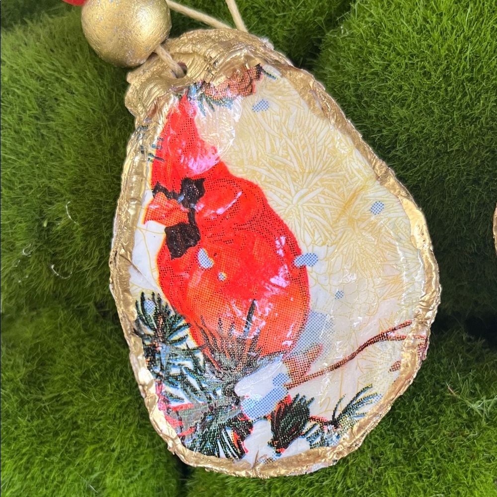 3 Handcrafted Decoupaged Red Cardinal  Ornaments - Picture 4 of 4